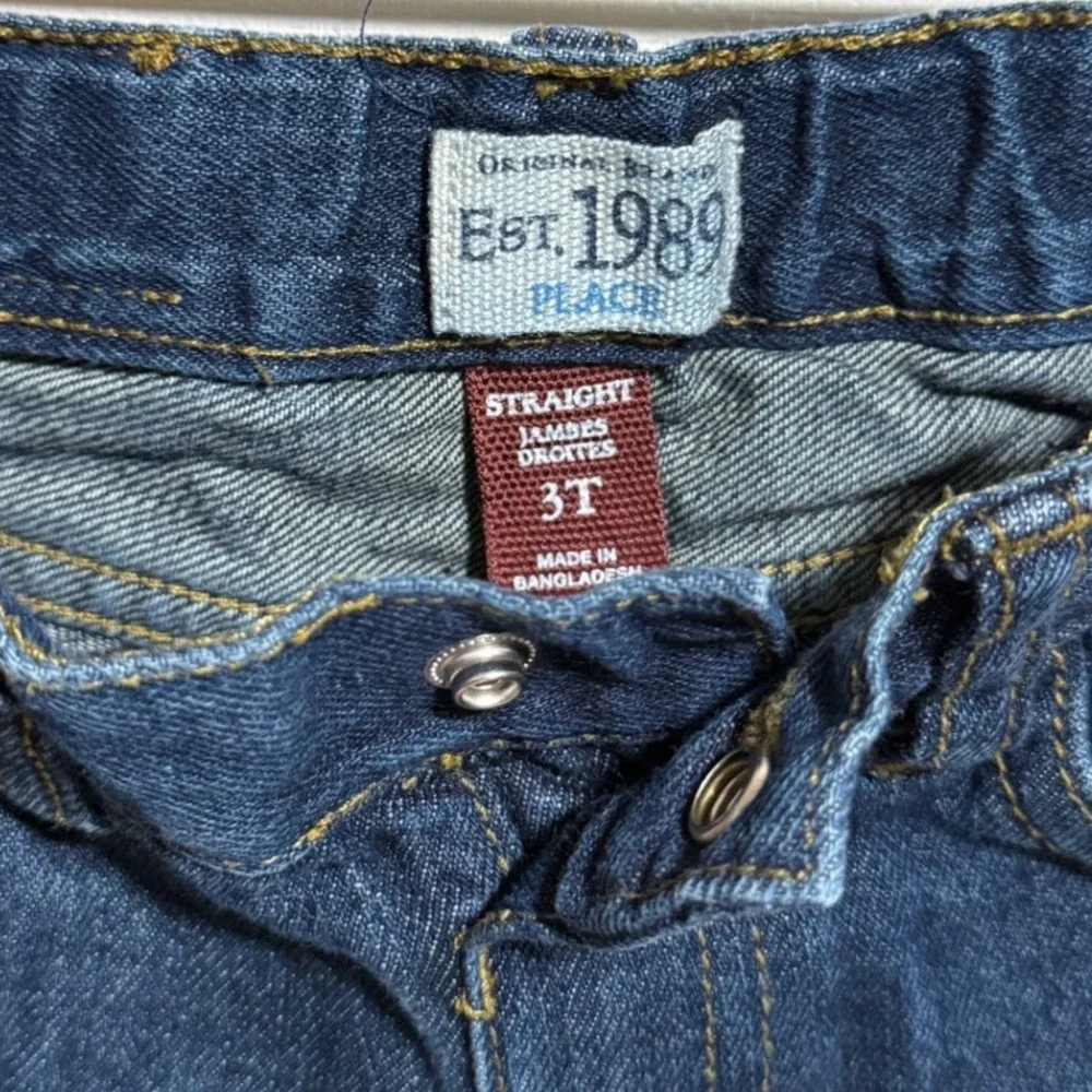The Childrens Place Boys‎ 3T Straight Leg Jeans Dark Wash Adjustable Waist Denim
